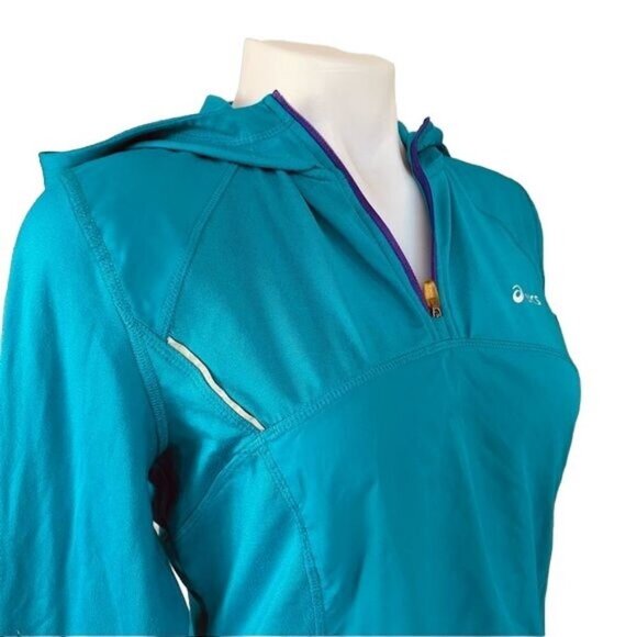 ASICS Active Sweatshirt Teal Zip Up Hooded Athletic Sweater Size M - Picture 7 of 11